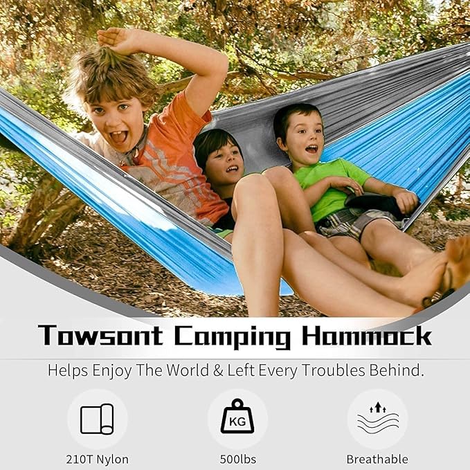 Portable Lightweight Outdoor Hammocks, Double Camping Hammock with Tree Straps, Nylon Parachute Hammock with Carabiners, for Hiking Camping Beach (Color : Blue, Size : 270x140cm)