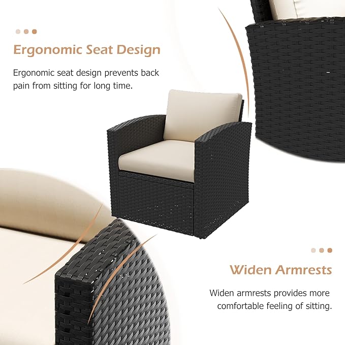 AECOJOY 7 Pieces Patio Furniture with Two Storage Boxes, Outdoor Rattan Conversation Set，All-Weather PE Wicker Sectional Sofa for Garden, Backyard, Deck, Black & Beige