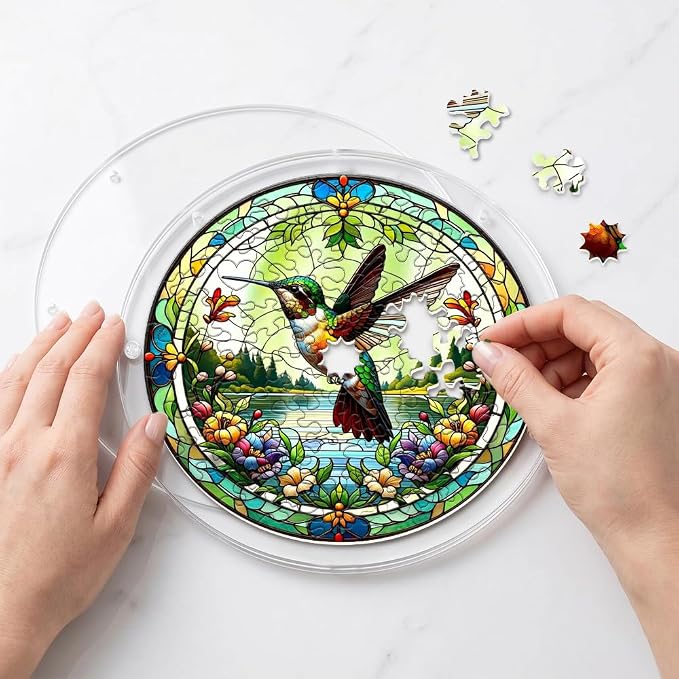 Acrylic Puzzle Suncatcher, Hummingbird Stained Glass Window Hanging, Sun Catcher Puzzle Kit Home Garden Decor, Creative Mothers Day and Birthdays Gifts for Mom, Wife, Sisters, 7.87 inch