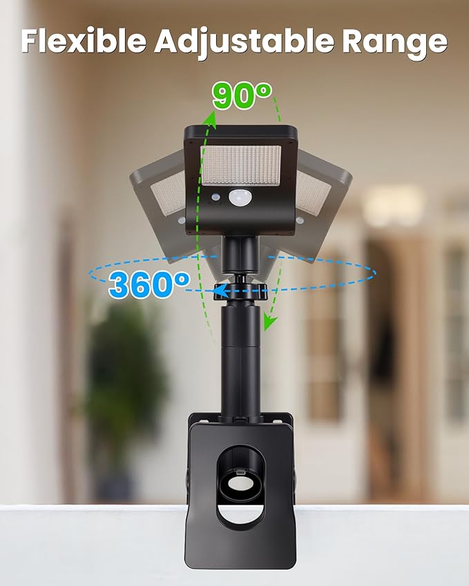 Clip on Solar Lights for Fence,1-Second Install Solar Fence Lights Outdoor, 360° Adjustable, 60 LEDs 600LM Motion Sensor Security Light for Fence, Yard, Deck, Camping(4 Pack)