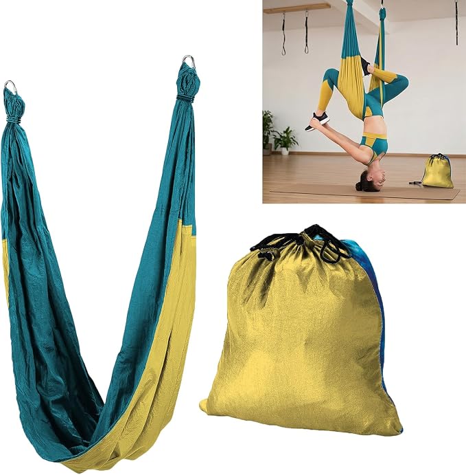 Yoga Hammock for Practice, 1.5m Wide Stretch Fabric Swing, Blue Green Yellow Suspended for P