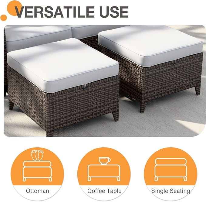 COOS BAY Harbor Retreat 6 Piece Outdoor Furniture Set, Patio Conversation Set with Patio Chairs, 2 Seat Loveseat, Side Table and Ottomans, Wicker Furniture, Brown/Beige