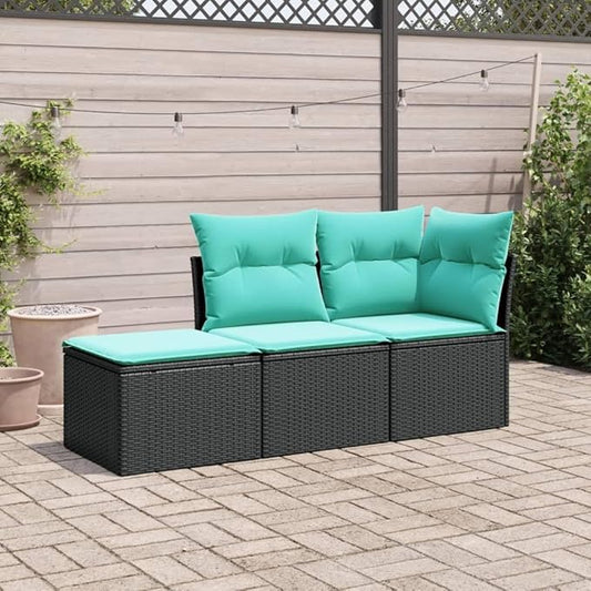 3 Piece Patio Sofa Set with Cushions, Outdoor Dining Sets Front Porch Furniture Patio Conversation Set Garden Lounge Set for Negotiation Area Poolside Exhibition Piazza Black Poly Rattan