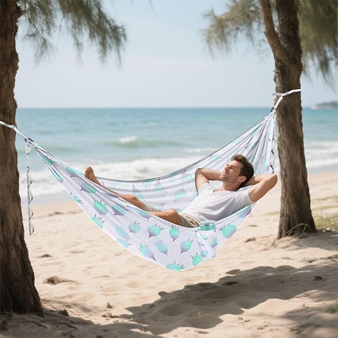 Camping Hammock Outdoor Hammocks for Outside Green Blue Pitaya Beach Trees Portable Lightweight with Pockets Tree Straps Indoor