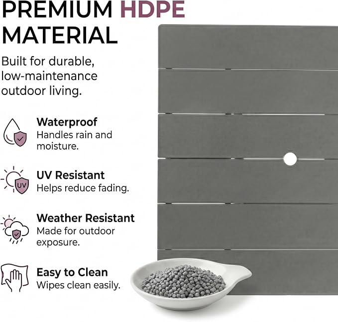 WILLIAMSPACE 37.8" Outdoor Patio Dining Set with 4 Armchairs, All Weather HDPE Square Dining Table with Umbrella Hole, Patio 5-Piece Bistro Set for Backyard, Balcony, Lawn, Kitchen (Gray)