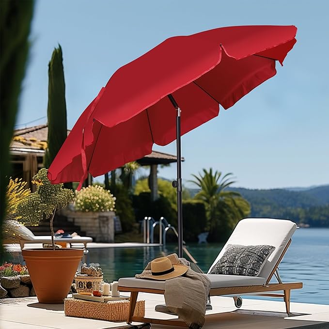 Blissun 6.5ft Patio Umbrella with Push Button Tilt & Height Adjustable, UV50+ Sun Protection with Sturdy Fiberglass Ribs & Iron Pole, Market Umbrella for Outdoor Table Garden Backyard Beach