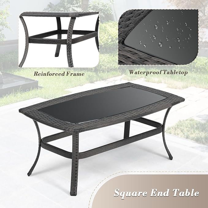 Athena Collection Outdoor Furniture Set Patio Loveseat and Table Set of 2, PE Rattan Sofa Conversation Set Double Chair Match Thickened Cushion and Coffee Table for Garden Porch Yard, Gray