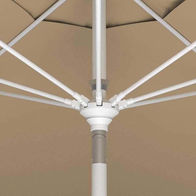 California Umbrella 11Ft Sunbrella Patio Umbrella, Fiberglass Ribs, Hand-Crank, Tilt-Collar, White Frame, Heather Beige Fabric