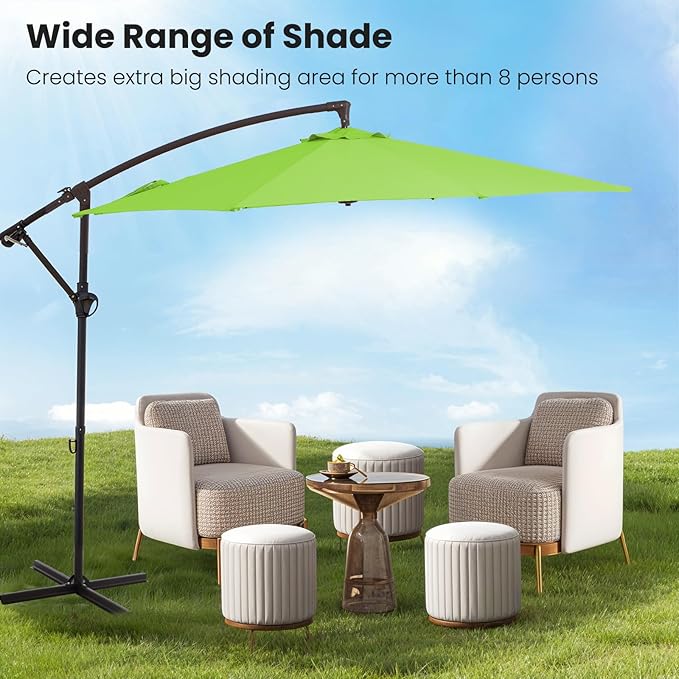 10FT Patio Umbrella, Outdoor Offset Cantilever Umbrella with Sturdy 8 Ribs, Easy Tilt Adjustment for Backyard Pool Garden,Apple Green