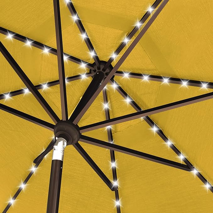EliteShade USA 10-Year-Non-Fading 10ft Market Patio Umbrella, Commercial Grade Table Sun Umbrella with 80 Solar LED Lights, Crank Open, Windproof & UPF 50+ UV Protection for Garden, Deck, Pool, Backyard, Sunflower Yellow
