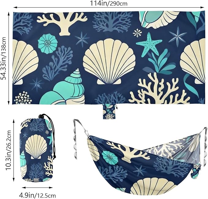 Oceanic Pattern Hammocks for Camping with Portabl Carry Bag Portable Hammock Indoor Outdoor Patio