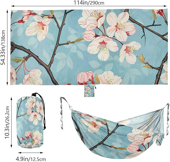 Japanese Cherry Pink Blossom 330lb Capacity Outdoor Hammock with Tree Straps Swing Hammock for Outside Patio Garden Silla colgante para Patio Exterior