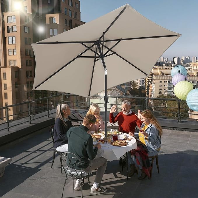 FLAME&SHADE 10ft Patio Umbrella - Outdoor Umbrella with 6 Sturdy Ribs, Push Button Tilt and Crank, UV Protection Table Market Umbrella for Pool, Porch, Garden, Deck, Backyard (Taupe)