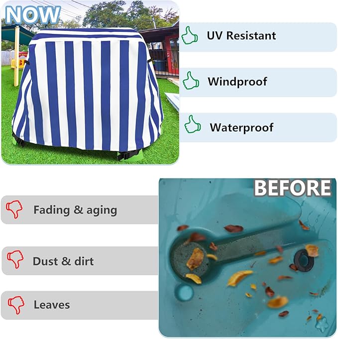 Kids Water Table Umbrella and Cover, Heavy-Duty 600D Waterproof Anti-UV Dustproof Water Table Cover with Umbrella, Compatible with Step2 Rain Showers Splash Pond Water Table, Blue