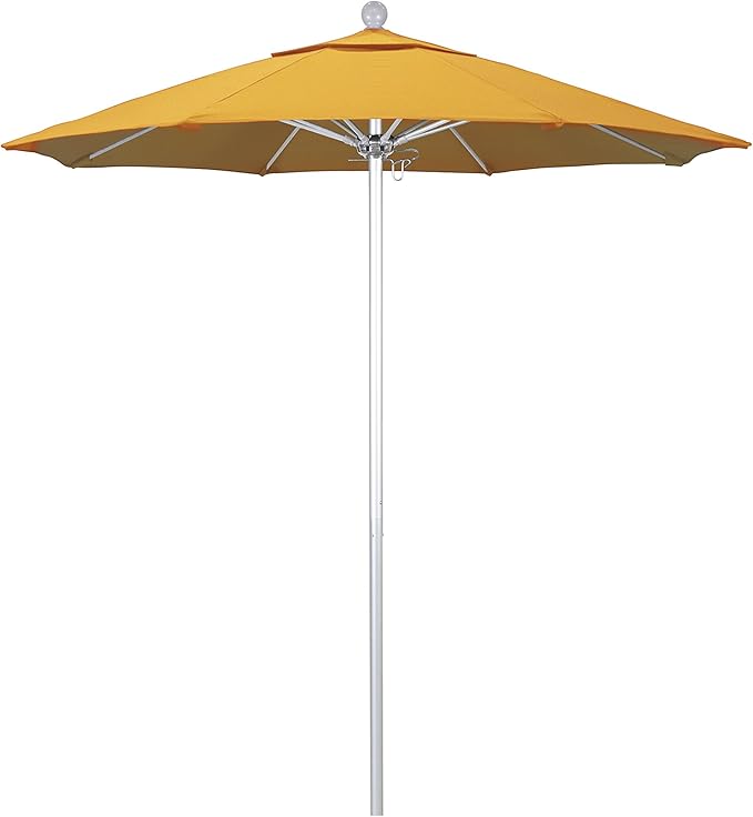 California Umbrella 7.5' Rd. Venture Series Contract Grade Patio Umbrella, Push Open Pin Stop, Silver Finish, Solution Dyed Yellow