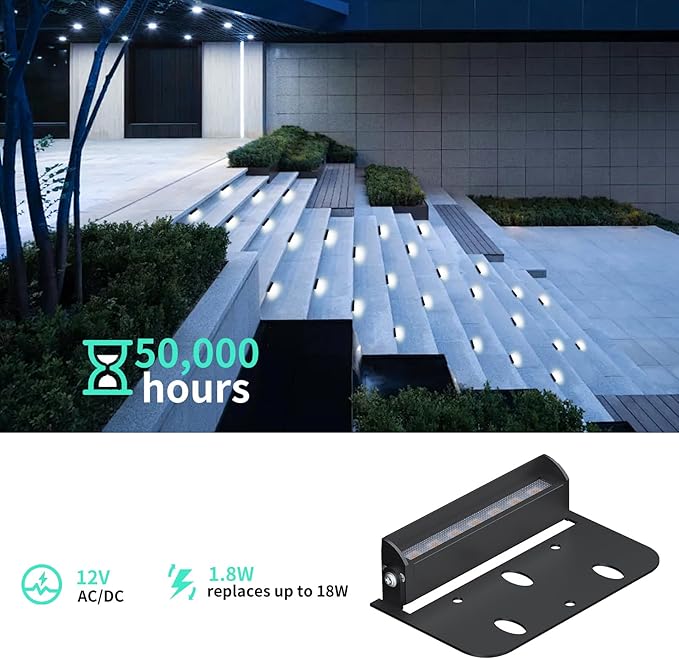 4inch 1.8W 12V AC/DC Low Voltage Landscape Lighting,5000K Daylight White Retaining Wall Light,Hardscape Lighting Paver Light,50,000 Hours Lifespan Outdoor Step Light,8Packs-Black
