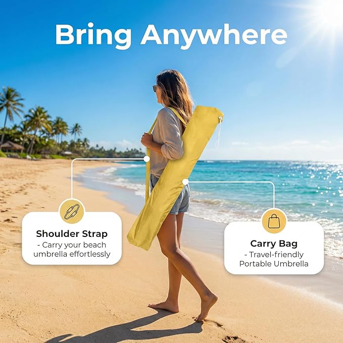 8FT Beach Umbrellas for Sand,Portable Outdoor Windproof Sun Umbrella with Push Button Tilt and Air Vent,UPF 50+ PU Coating for Patio Garden Pool Backyard