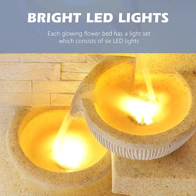 Grepatio 4-Tiers Indoor/Outdoor Garden Water Fountain, 32"H Cascading Water Feature Waterfalls Fountain with LED Lights, Outdoor Floor Standing Water Fountains for Garden, Yard, Patio, Decor (Yellow)