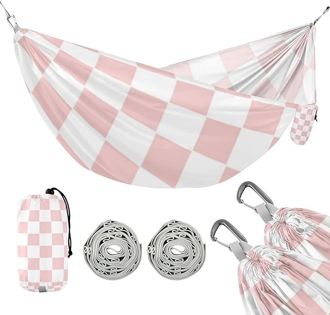 Cute Pink Checkerboard 330lb Capacity Camping Hammocks with Tree Straps Indoor Hammock for Camping Travel Accessories accesorios para Camping