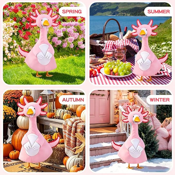 Axolotl Porch Goose Outfits for 23" Porch Goose Holiday Lawn Goose Cement or Plastic Statue Pink Salamander Costume for Outdoor Yard Lawn Patio Decor (Pink)