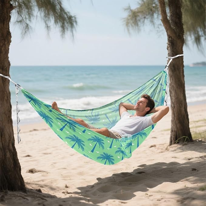 Camping Hammock Outdoor Hammocks for Outside Green Palm Tree Beach Trees Portable Lightweight with Pockets Tree Straps Indoor