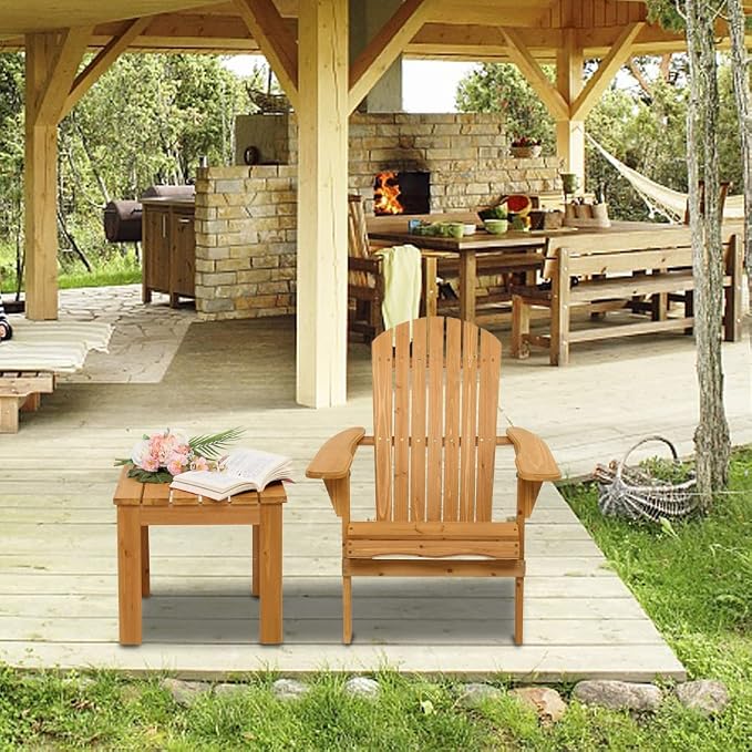 Outvita Outdoor Side Table, 18x18 Inch Square Wooden Coffee Table, Patio End Table with Natural Finish for Garden, Patio, Deck, Backyard, Porch