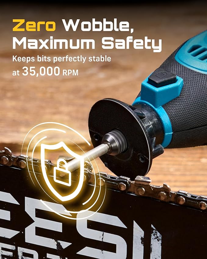 SEESII Electric Chainsaw Sharpener Kit, 35000RPM, 6 Upgraded Diamond Bits | Includes 5/32'', 3/16'', 7/32'' Grinding Bits, Fast Chain Sharpening,Stable Collet Locking System,Suitable for Chainsaw Chain