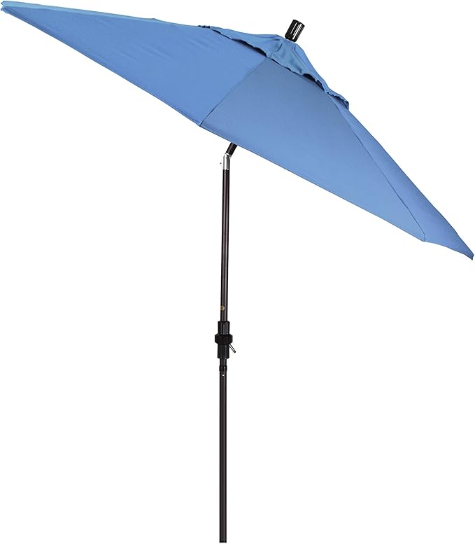 California Umbrella 9' Round Aluminum Patio Umbrella, Crank Lift, Collar Tilt, Bronze Pole, Frost Blue Olefin