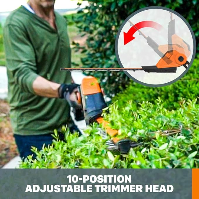 WORX WG252.9 20V Power Share 2-in-1 20" Cordless Hedge Trimmer (Tool Only) & WG163 GT 3.0 20V PowerShare 12" Cordless String Trimmer & Edger (2 Batteries & Charger Included)