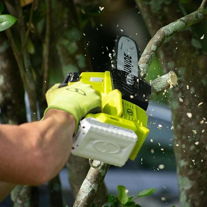 Sun Joe Cordless Chain Saw Machine, Battery and Charger, Wood Cutting Tool Kit, 10 Inch, 600W Motor - Heavy-Duty Trimming Equipment for Tree Trunks, Limbs, Logs, Brush, and Branches, 24V-10CS