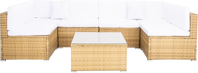 SAFAVIEH Outdoor Collection Diona Natural/White Wicker Conversation Patio Set
