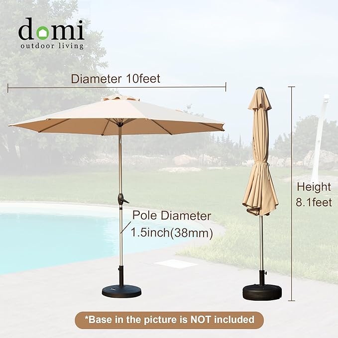Domi 10FT Patio Umbrella Outdoor Market Umbrella with Silver Aluminum Pole, UV Resistant Canopy, Wind Vent, Tilt & Crank System, Perfect for Patio, Garden, Deck, Pool, Outdoor Dining, Beige