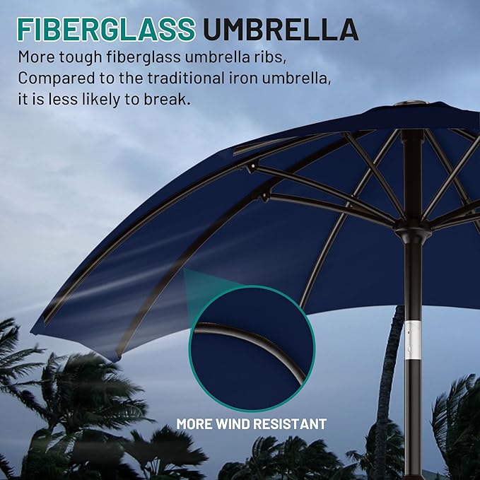AreShark 10 FT Outdoor Patio Umbrella, Patio Table Umbrella with Push Button Tilt and Crank, Outdoor Patio Umbrellas with 8 Fiberglass Ribs, Patio Umbrellas for Market, Garden, Pool (Navy)