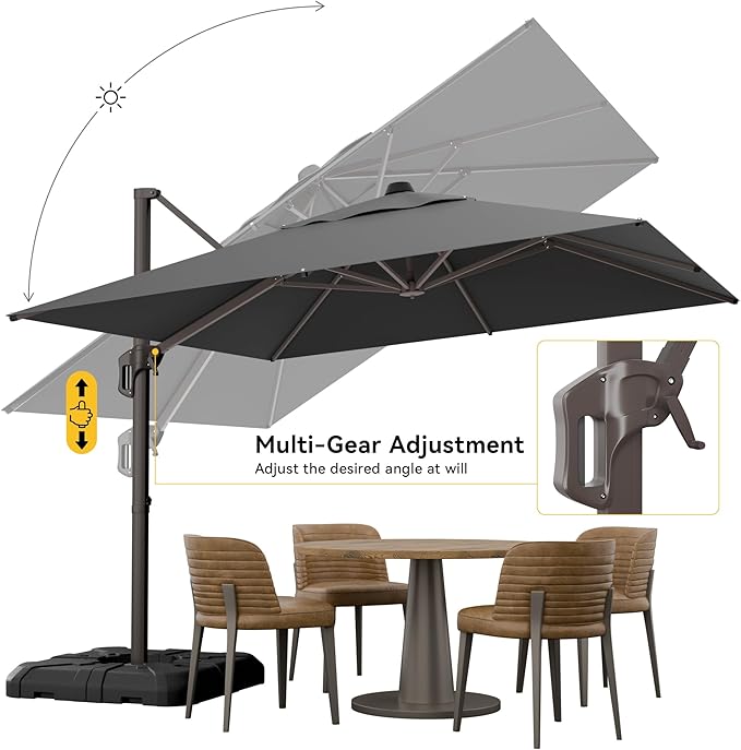 10x10FT Cantilever Outdoor Umbrella, 360° Rotating Large Offset Square Patio Umbrella, Ideal for Garden Backyard Deck Courtyard, Grey