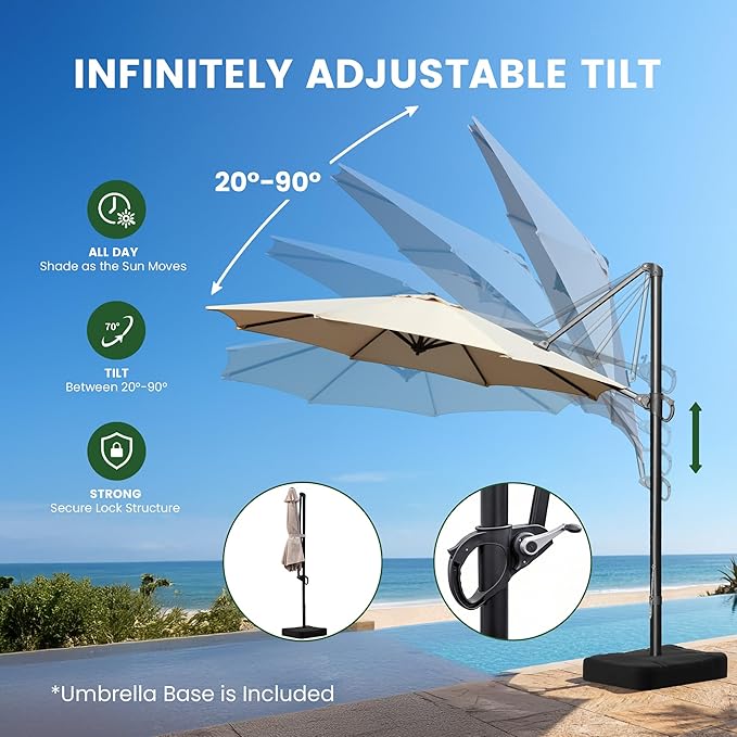 Olilawn 2 Pack 10ft Outdoor Umbrellas for Patio with Base Included, Large Cantilever Offset Patio Umbrella with Premium Yarn-dyed Fabric Shade, 360°Rotation & Infinite Tilt, Heavy-Duty Frame for Backyard Hosting, Poolside Gatherings, Garden Parties, We...