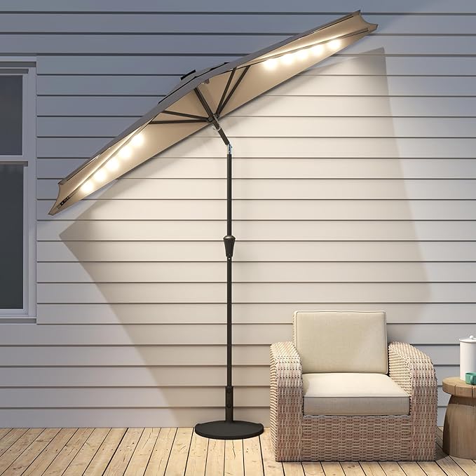 Helios&Hestia 9 ft Small Half Round Solar Powered Wall Outdoor Market Patio Umbrella with LED Lights and Tilt for Garden, Deck, Balcony