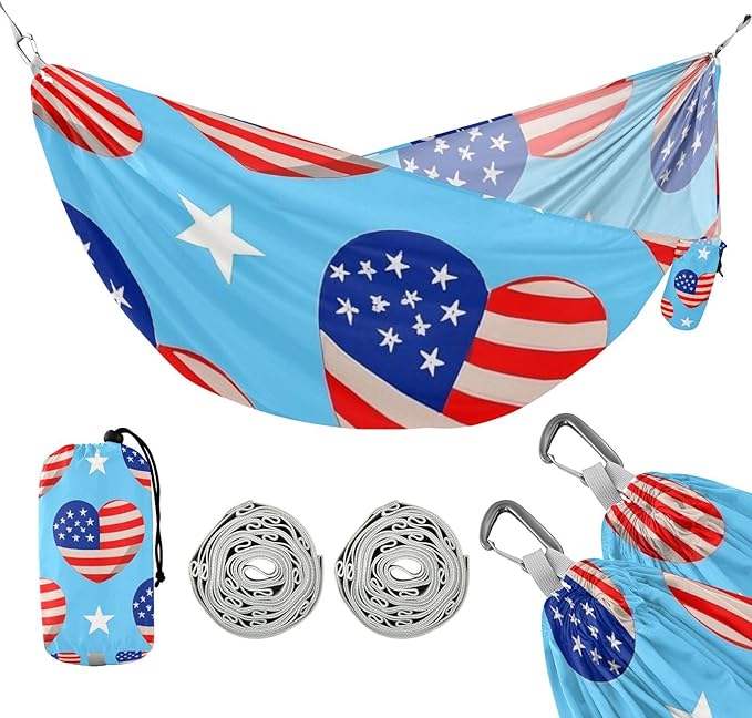 4th of July Independence Day Red and Blue Love 330lb Capacity Outdoor Hammocks Indoor Hammock for Outside Beach Patio Garden hamaca con Base para adultos
