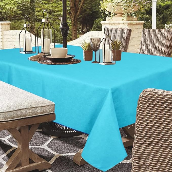 Outdoor Tablecloth Wrinkle-Free Stain Resistant Waterproof Polyester Fabric Table Cover with Zipper Umbrella Hole for Picnic/Party/Dinner/Patio Garden(60×84inch,Zippered,Aqua)