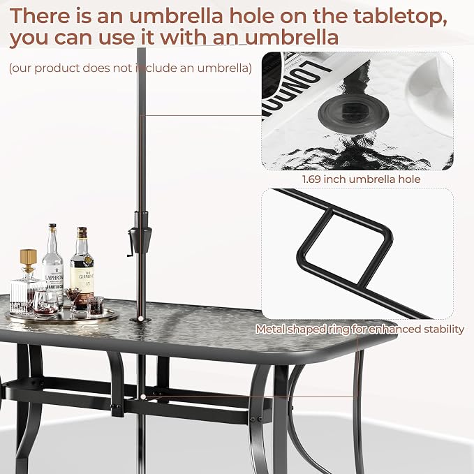 TLSUNNY 7 Pieces Patio Dining Set, Outdoor Table and Chairs W/1.69″ Umbrella Hole, 30"X 55" Table and Stackable Textilene Chair, All Weather Patio Furniture Set (Umbrella not Included) (Black)