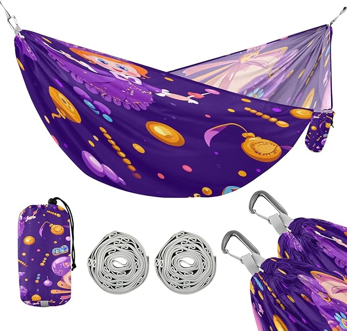 Mardi Gras Carnival Little Doll Beads Outdoor Hammock with Tree Straps Tree Hammock for Outside Beach Patio Garden