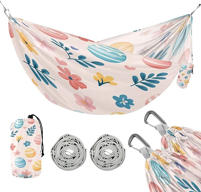 Hammocks for Outside Easter Colorful Eggs Camping Hammock Portable Hammocks with Tree Straps and Carry Bag Camping Accessories for Hiking Beach Outdoor