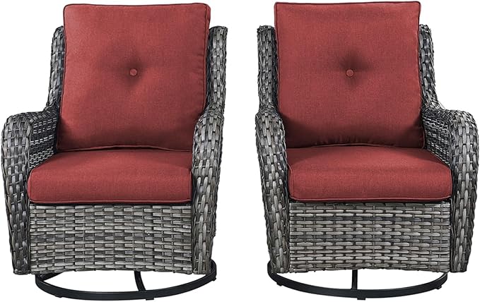 Rilyson Wicker Rocking Chair Swivel Chairs - 2 Piece Rocker Patio Chairs Set Rattan Rocking Chair for Outdoor Porch Deck Garden Backyard (Mixed Grey/Red)