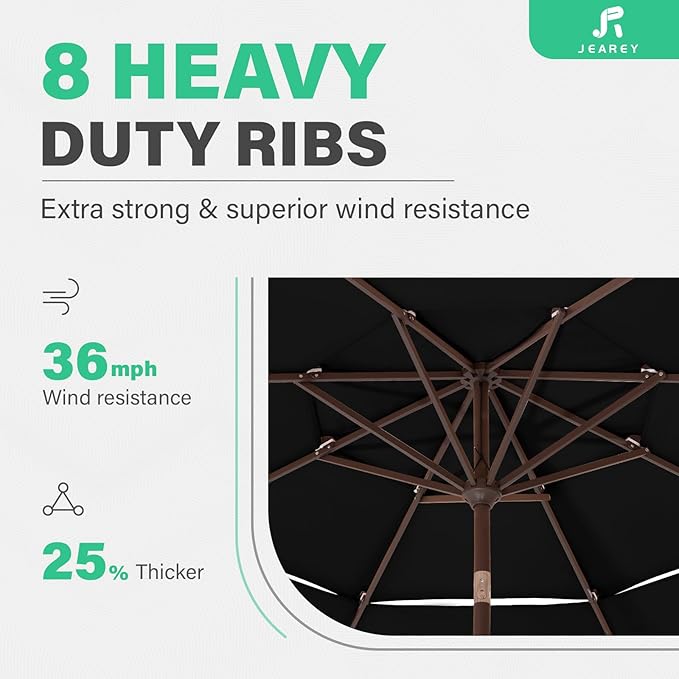 JEAREY 3 Tiers 9 FT Patio Umbrellas Outdoor Table Umbrella with Push Button Market Umbrella 8 Sturdy Ribs UV Protection Waterproof for Garden,Black