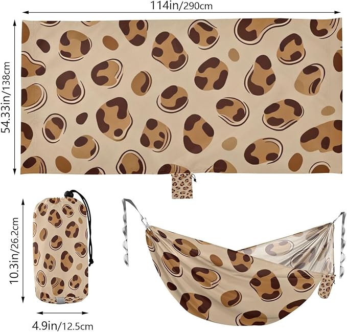 Classic Leopard Print Outdoor Hammock with Tree Straps for Outside Patio Garden