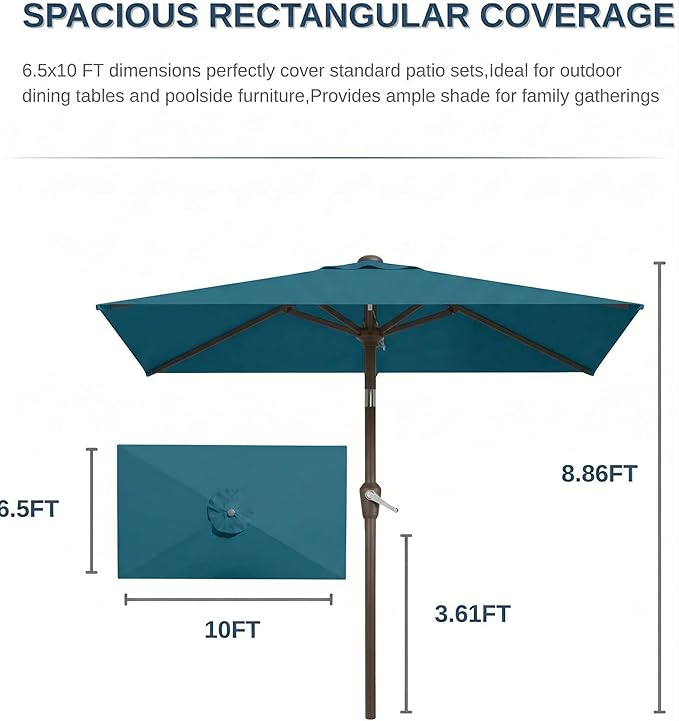 6.5x10FT Patio Umbrella, Outdoor Umbrella with Push Button Tilt and Crank, 8 Sturdy Ribs, UV Protection & Waterproof Market Umbrella for Pool, Backyard, Beach,Deck (Lake Blue)