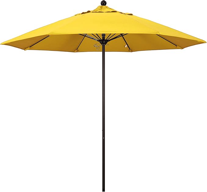 California Umbrella 9' Round Aluminum/Fiberglass Umbrella, Push Open, Bronze Pole, Olefin Lemon Fabric