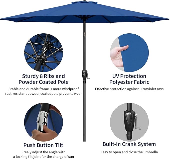 Simple Deluxe 9ft Outdoor Market Table Patio Umbrella with Button Tilt