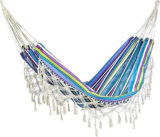 Camping Hammock Bed Camping Swing Chair Portable Outdoor Hammock Color Stripes Cotton Fabrics with Carrying Bag for Outdoors Gardens Travel Hammock Swing (Color : Blue)