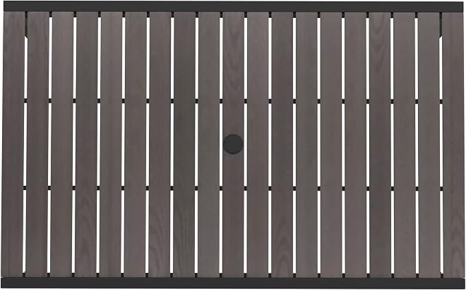 Taylor & Logan Lark Outdoor Dining Table with Synthetic Gray Wash Teak Poly Slats - 30" x 48" Steel Framed Restaurant Table with Umbrella Holder Hole
