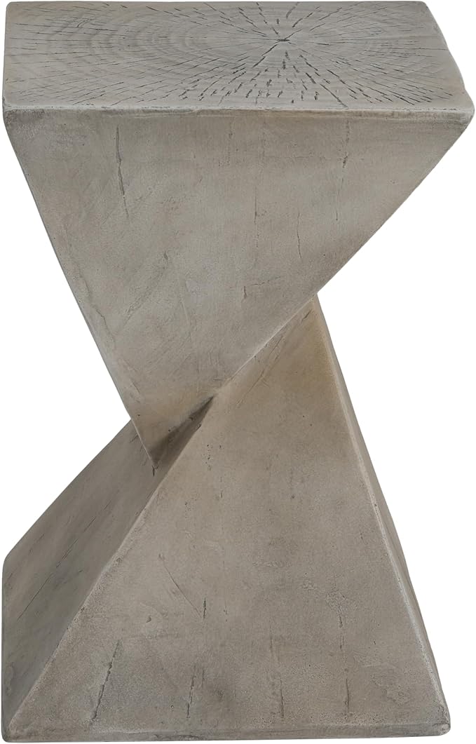 Merax Modern Concrete Side Table with Hourglass Design - Hand-Painted Wood Finish Accenttable for Indoor/Outdoor, Light Grey